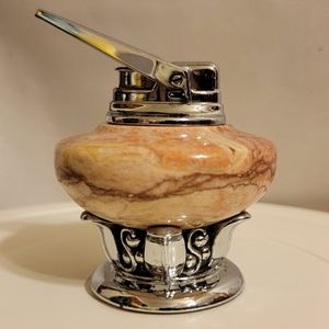 Vintage Ronson NORDIC Chrome & Pink Atomic Marble Table Lighter MCM